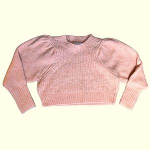 Topshop sweater cropped puff shoulder crewneck pink S P NWT